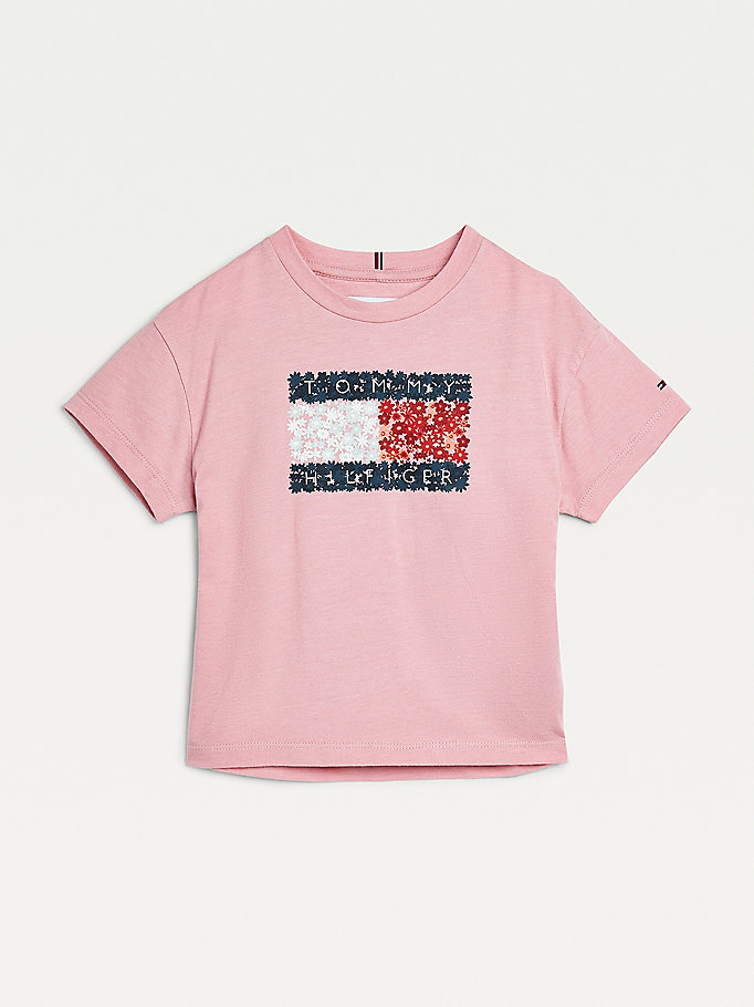 Tommy Hilfiger Flower Flag T-skjorte Jente Rosa | ITPBMQ-548