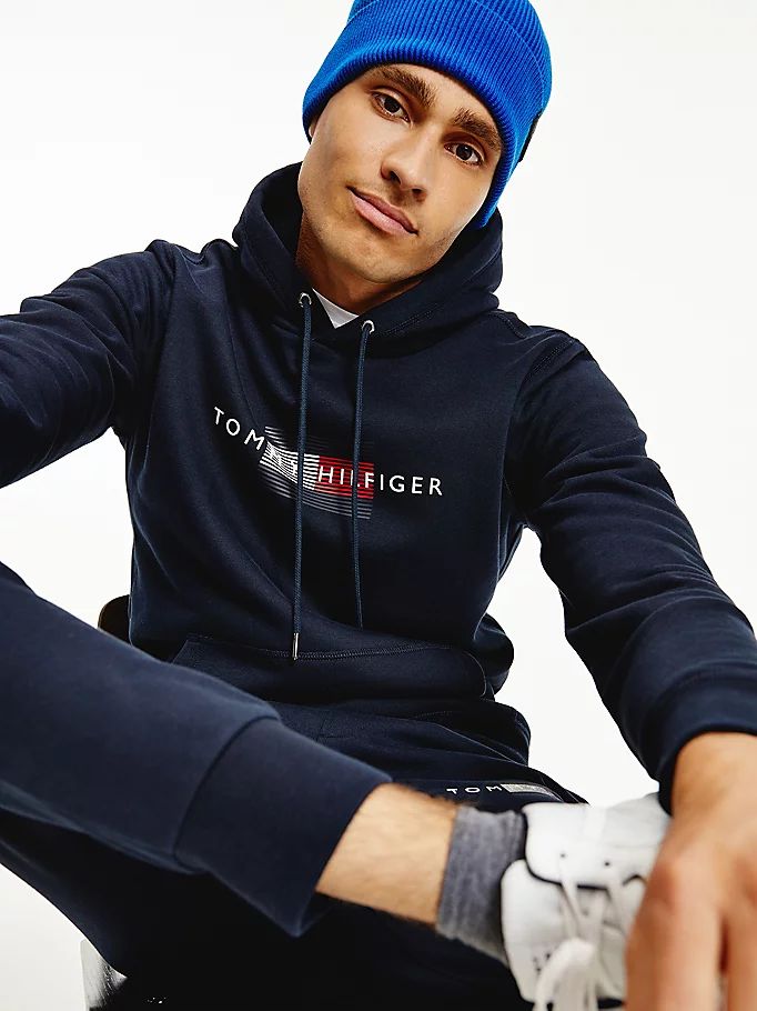 Tommy Hilfiger Front Logo Organic Bomull Fleece Hettegensere Herre Blå | JXRMUY-932