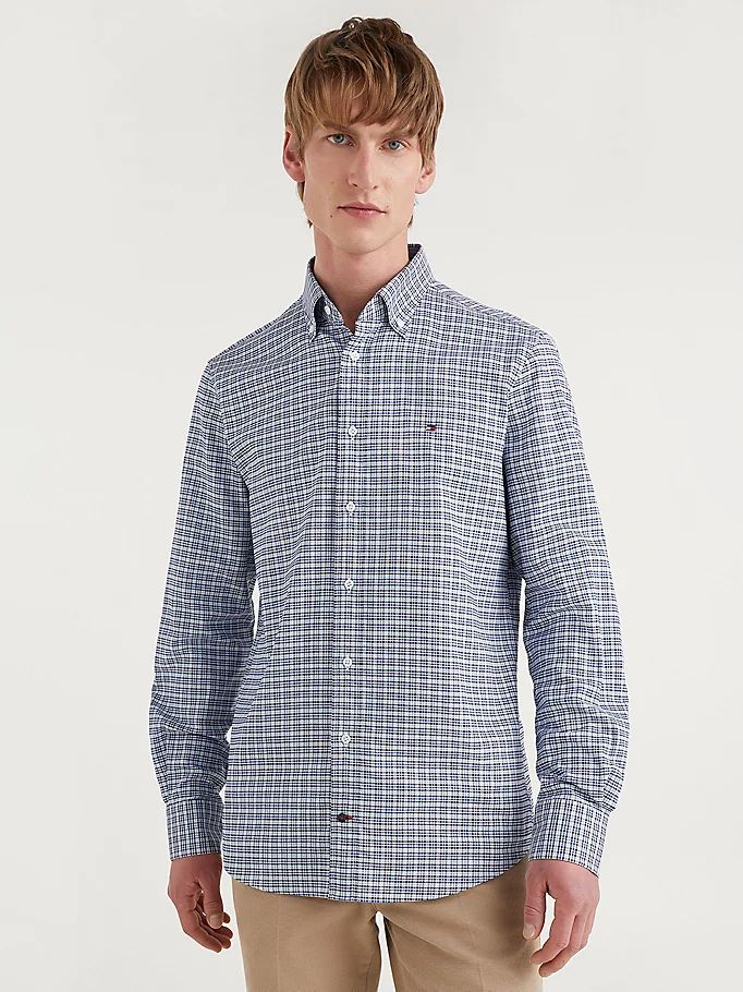 Tommy Hilfiger Gingham Check Organic Oxford Bomull Skjorte Herre Blå | XBEPON-134