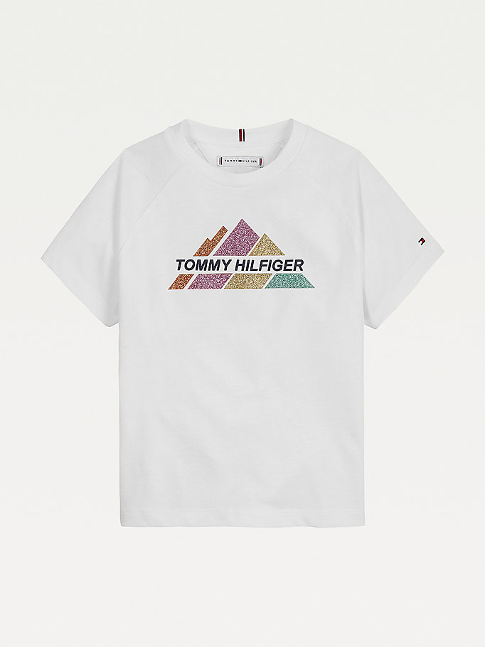 Tommy Hilfiger Glitter Print T-skjorte Jente Hvite | YOJQGN-564