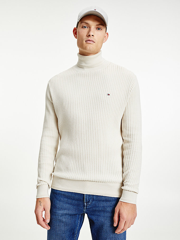 Tommy Hilfiger Grid Check Roll Neck Gensere Herre Beige | GKFWNB-476