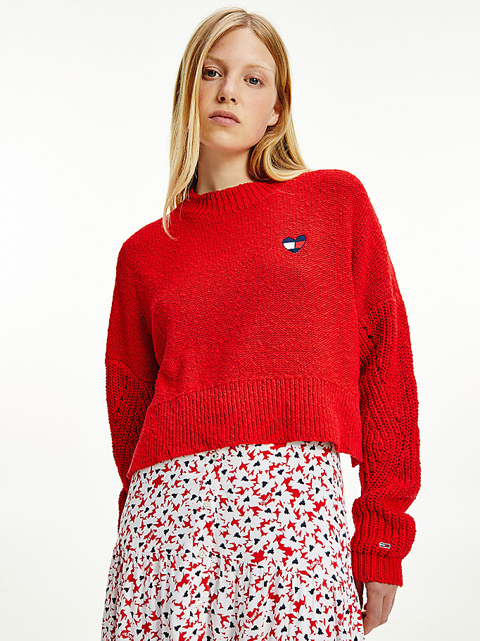 Tommy Hilfiger Heart Flag Cropped Fit Gensere Dame Rød | NDIOHT-084