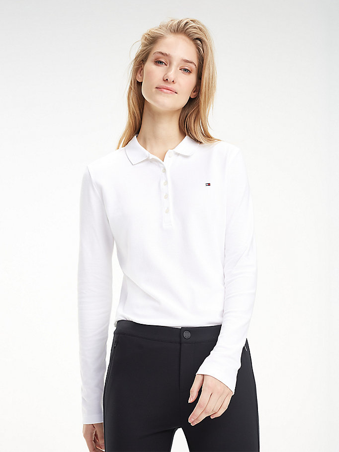 Tommy Hilfiger Heritage Long Sleeve Polo T Skjorte Dame Hvite | FZMQKB-032