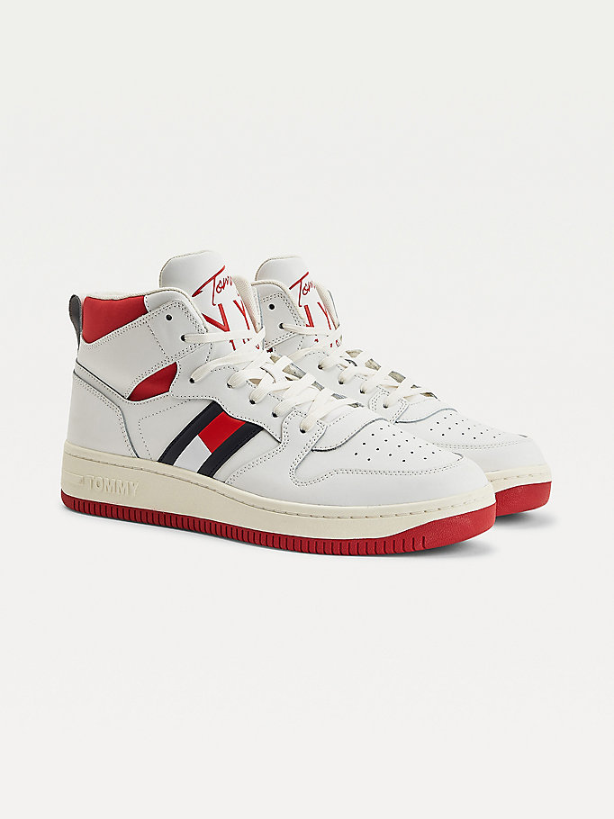 Tommy Hilfiger High- Cupsole Lær Basketball Joggesko Herre Hvite | PRMTFL-478