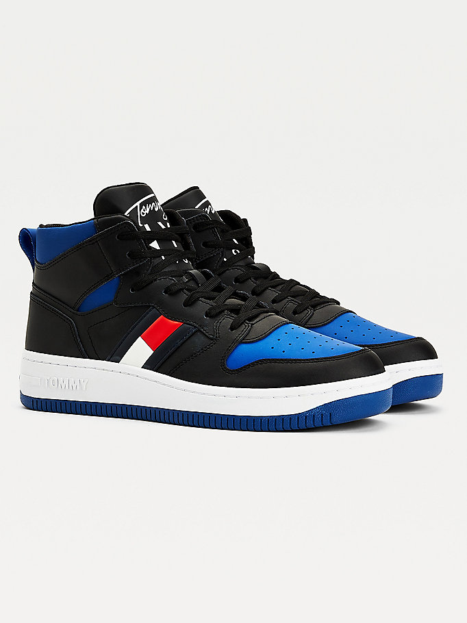 Tommy Hilfiger High- Cupsole Lær Basketball Joggesko Herre Svarte | UGBFQD-230