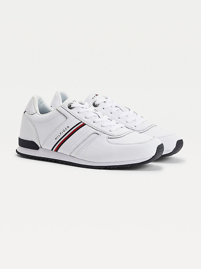 Tommy Hilfiger Iconic Lær Signature Joggesko Herre Hvite | XDLOSI-632