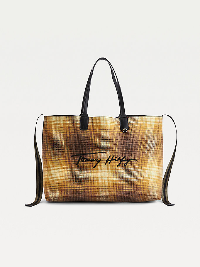 Tommy Hilfiger Iconic Shadow Check Tote Veske Dame Gul | RCVPLB-891