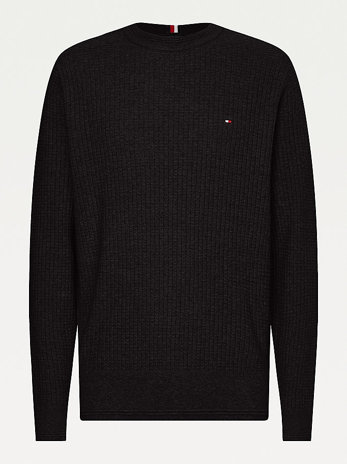 Tommy Hilfiger Knitted Grid Check Crew Neck Gensere Herre Svarte | KOENBI-789