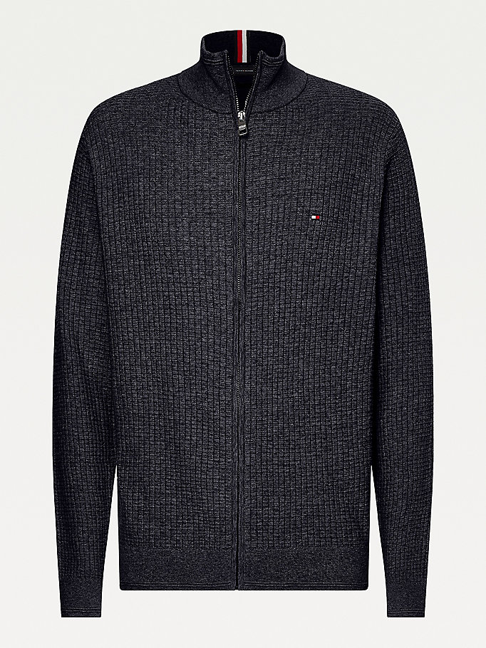 Tommy Hilfiger Knitted Grid Check Zip-Thru Gensere Herre Blå | THKIMU-456