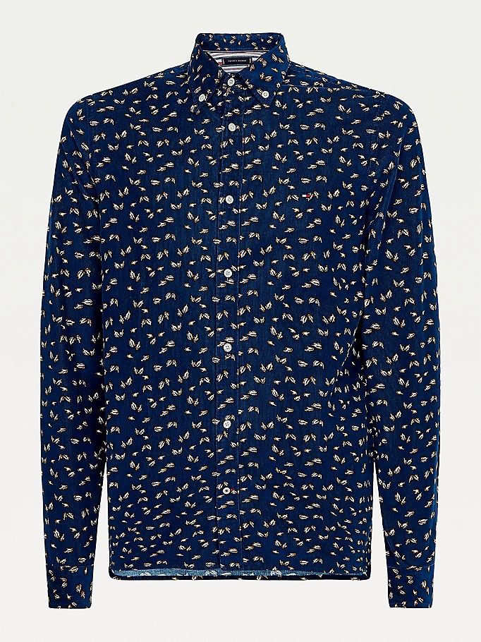 Tommy Hilfiger Leaf Print Corduroy Slim Fit Skjorte Herre Blå | INEBTY-219