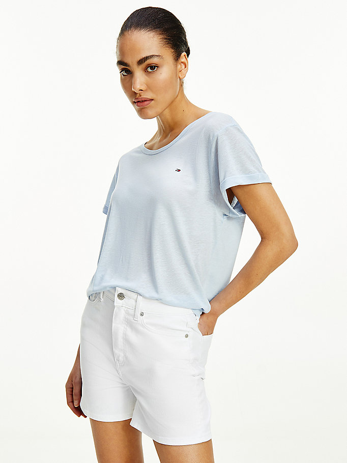 Tommy Hilfiger Linen Blend Oversized T-skjorte Dame Blå | QVXNRU-648