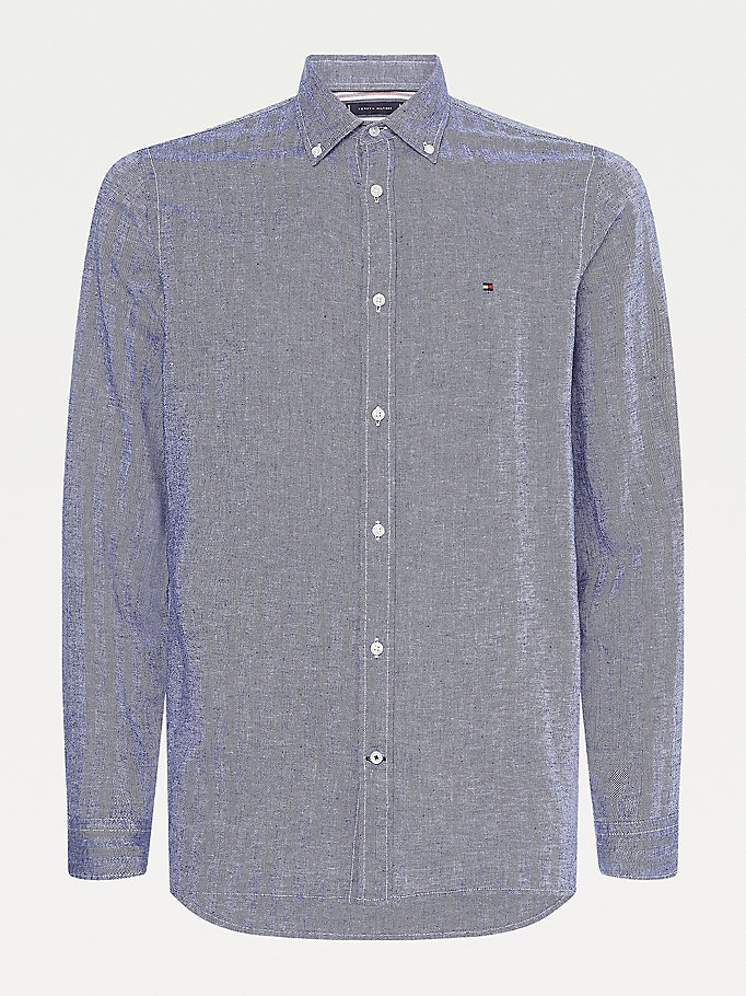 Tommy Hilfiger Linen Organic Bomull Slim Fit Skjorte Herre Blå | GWRUYH-278