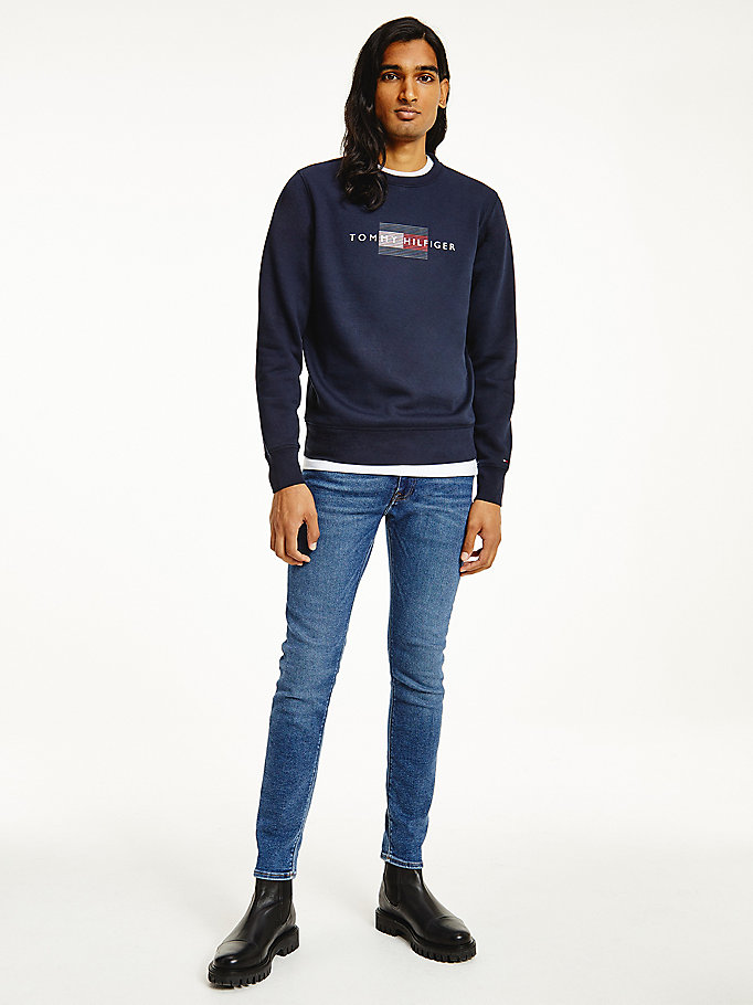 Tommy Hilfiger Logo Crew Neck Sweatshirt Herre Blå | SOWVZM-804