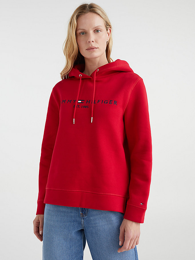 Tommy Hilfiger Logo Drawstring Regular Fit Hettegensere Dame Rød | UKYMDN-694