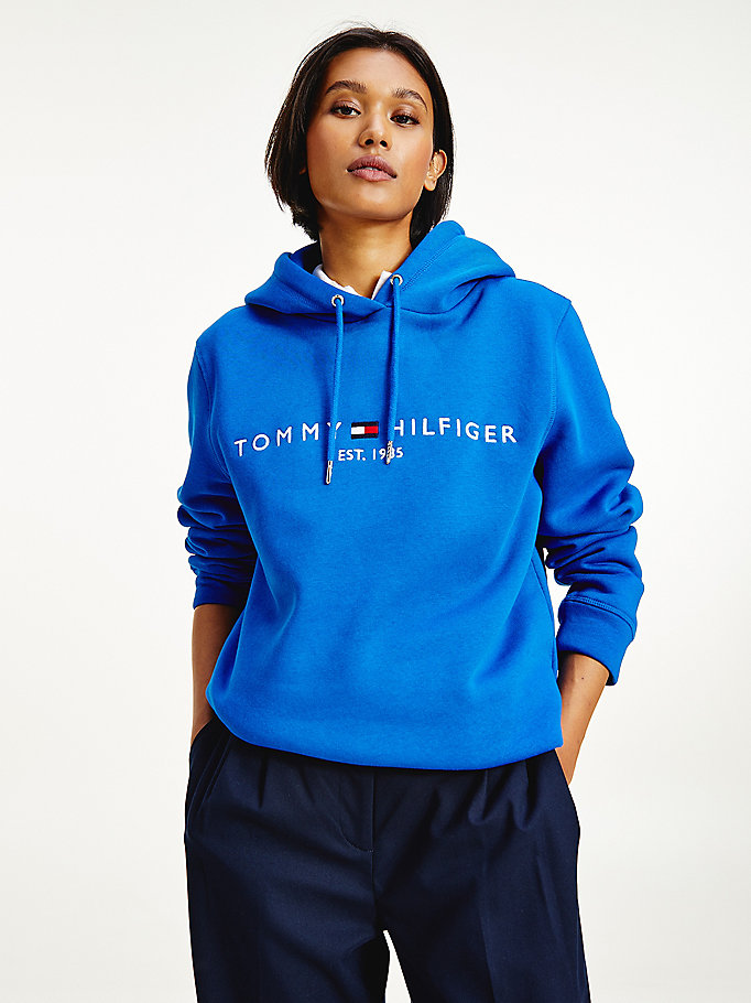 Tommy Hilfiger Logo Drawstring Regular Fit Hettegensere Dame Blå | XHTBIG-763