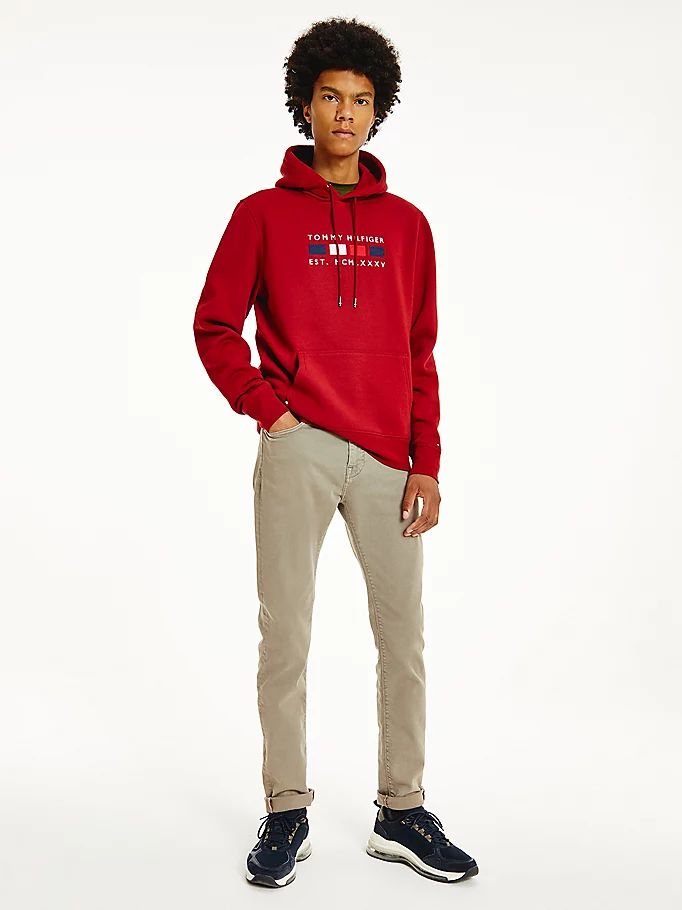 Tommy Hilfiger Logo Embroidery Fleece Hettegensere Herre Rød | MZRLKI-867