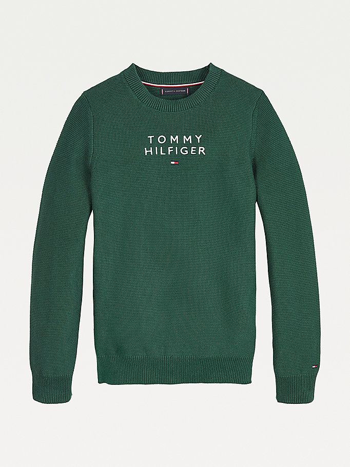 Tommy Hilfiger Logo Embroidery Jumper Gutt Grønn | QDJMRY-072