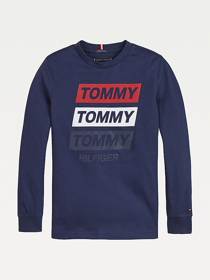 Tommy Hilfiger Logo Long Sleeve Organic Bomull T-skjorte Gutt Blå | NRYHBW-693