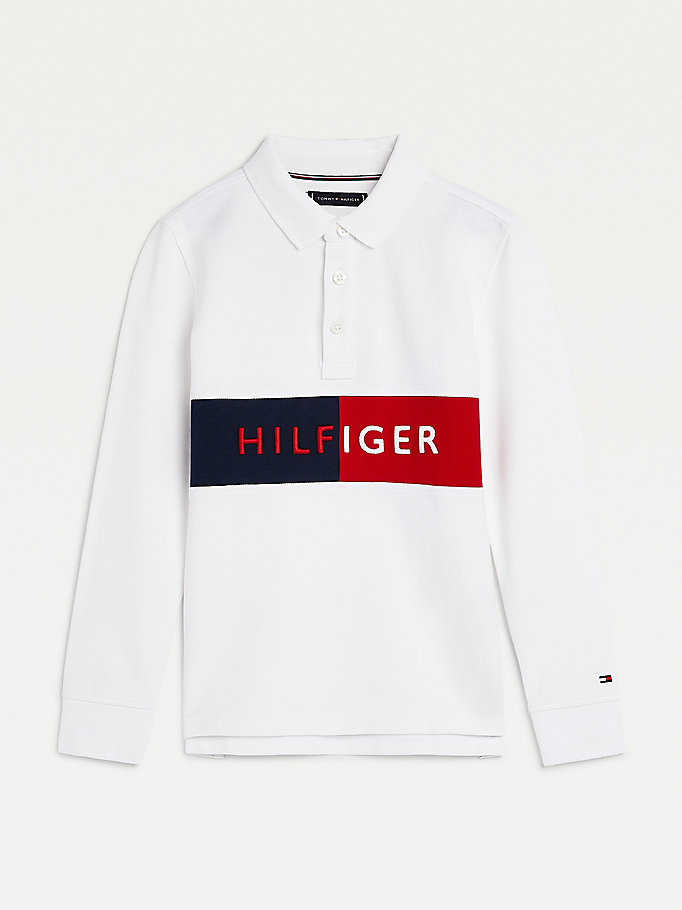 Tommy Hilfiger Logo Long Sleeve Polo T Skjorte Gutt Hvite | POLJUN-320