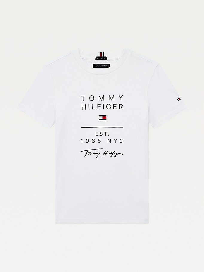 Tommy Hilfiger Logo Organic Bomull T-skjorte Gutt Hvite | ZDWCBX-146