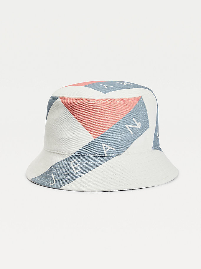 Tommy Hilfiger Logo Print Bucket Hatt Dame Hvite | ECKMNQ-872