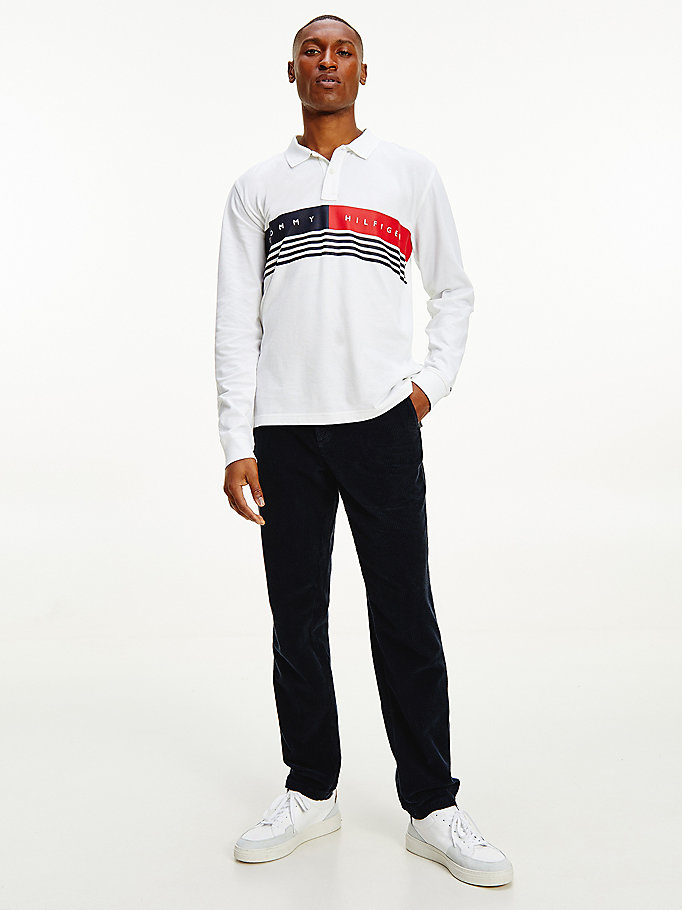 Tommy Hilfiger Logo Regular Fit Long Sleeve Polo T Skjorte Herre Hvite | ZTWIXV-123