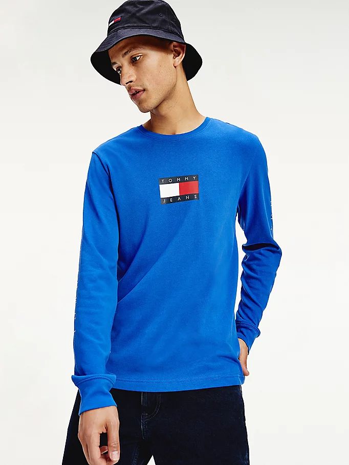 Tommy Hilfiger Long Sleeve Flag T-skjorte Herre Blå | HVELCT-460