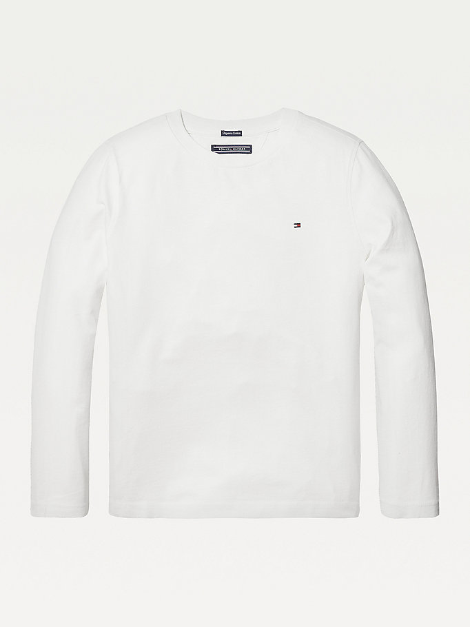 Tommy Hilfiger Long-Sleeve Organic Bomull T-skjorte Gutt Hvite | DJAKFC-067