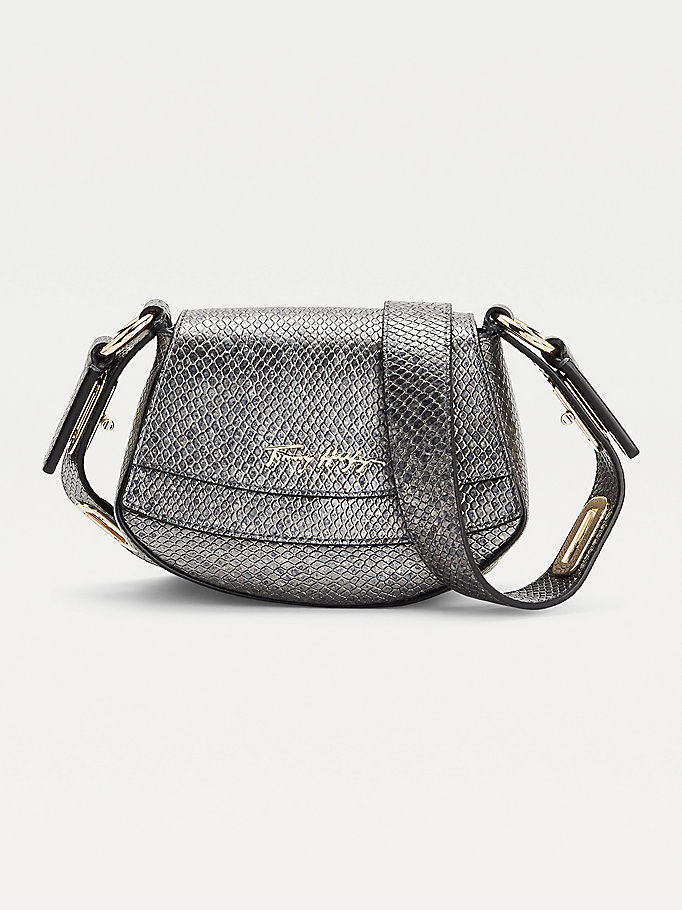 Tommy Hilfiger Luxe Lær Small Metallic Crossbody Veske Dame Grå | SMKNYO-129