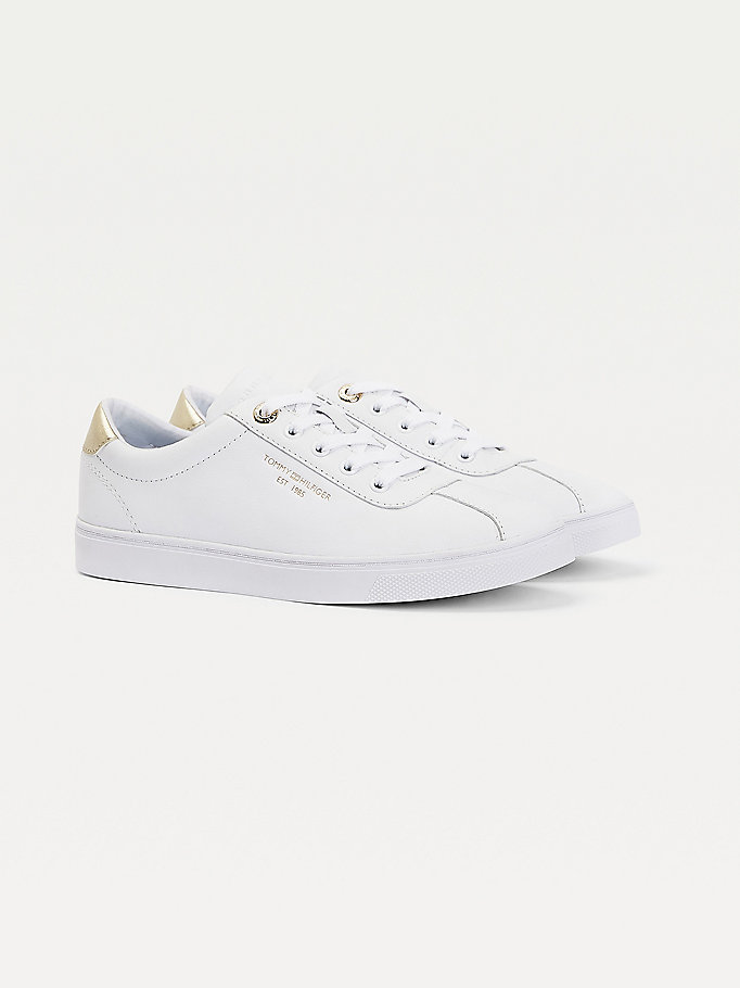 Tommy Hilfiger Lær Cupsole Joggesko Dame Hvite | CIBHMK-782