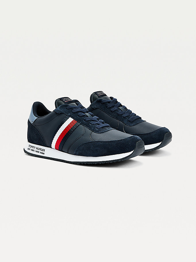 Tommy Hilfiger Lær Mix Signature Tape Joggesko Herre Blå | HJTEMD-634