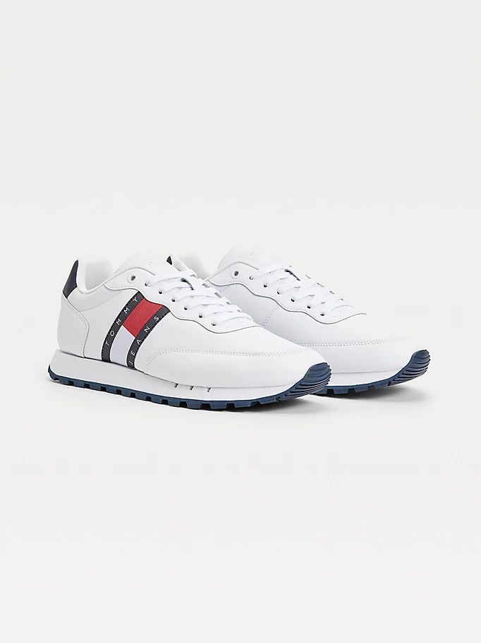 Tommy Hilfiger Lær Mix Webbing Logo Joggesko Herre Hvite | VDLJGW-712