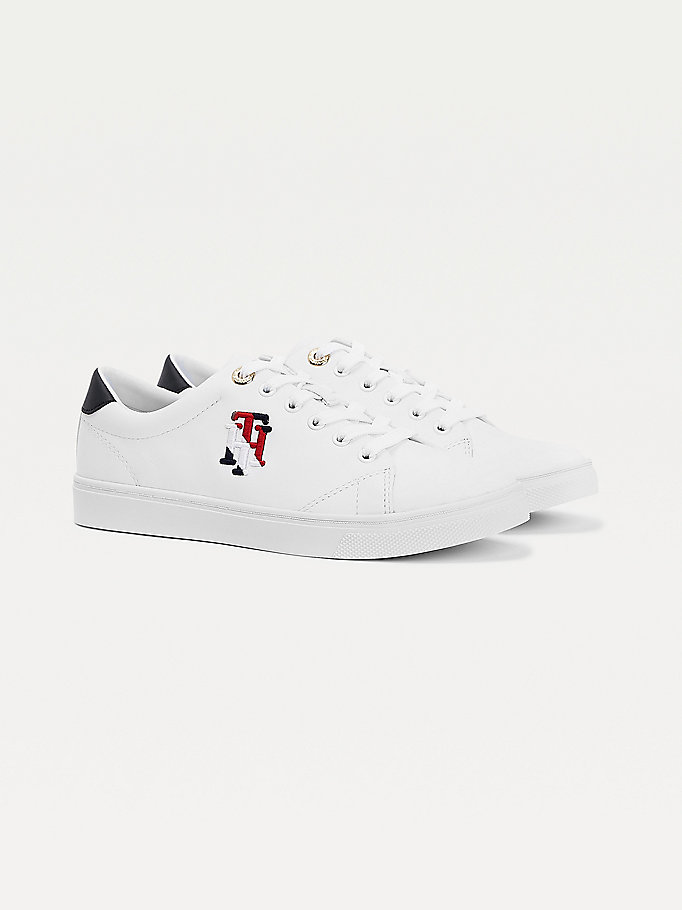 Tommy Hilfiger Lær Monogram Joggesko Dame Hvite | UMTEOH-820