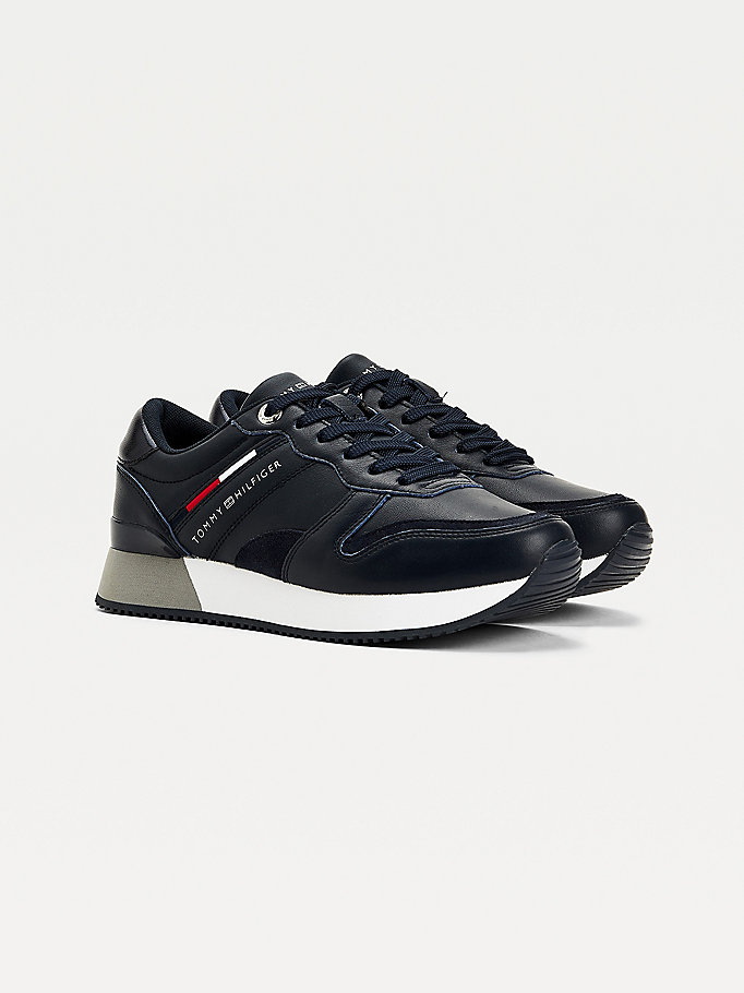 Tommy Hilfiger Lær Signature Joggesko Dame Blå | AYQMVD-857