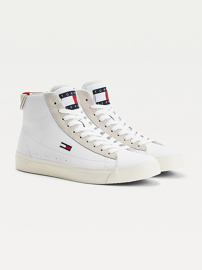 Tommy Hilfiger Lær Vulcanised High- Joggesko Dame Hvite | TPNMRJ-268