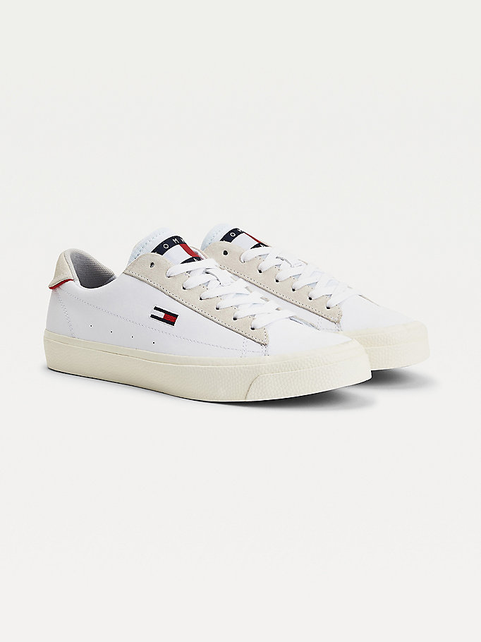 Tommy Hilfiger Lær Vulcanised Low- Joggesko Dame Hvite | KBZHNU-791