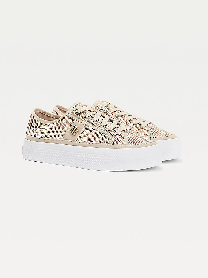 Tommy Hilfiger Mesh Low- Joggesko Dame Beige | ZHLPIJ-487