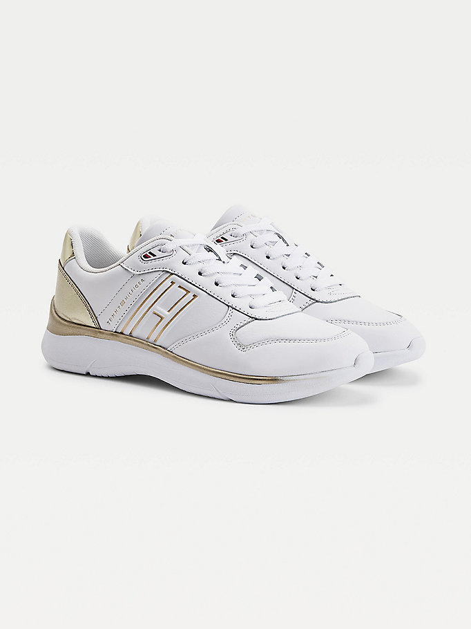 Tommy Hilfiger Metallic Flag Lær Lette Joggesko Dame Gul | XAFRLT-436