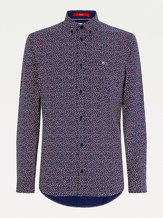 Tommy Hilfiger Micro Print Slim Fit Skjorte Herre Blå | RVUSCI-693