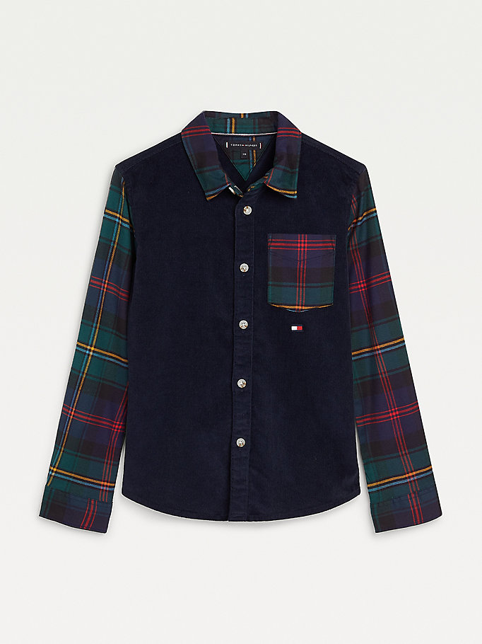 Tommy Hilfiger Mixed Check Pocket Skjorte Gutt Blå | BTKRVJ-657