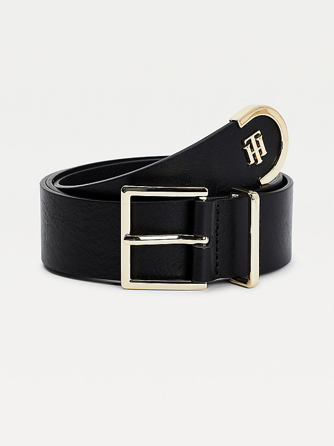 Tommy Hilfiger Monogram Metal Tip Lær Belte Dame Svarte | DWNYIO-264