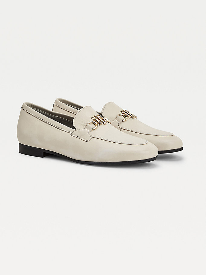 Tommy Hilfiger Monogram Plaque Lær Loafers Dame Beige | PSFDQR-068