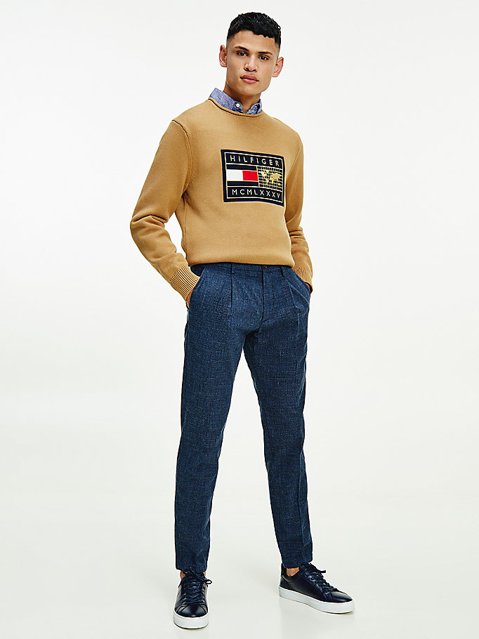 Tommy Hilfiger Mouliné Check Tapered Fit Bukser Herre Blå | OJRNQX-570