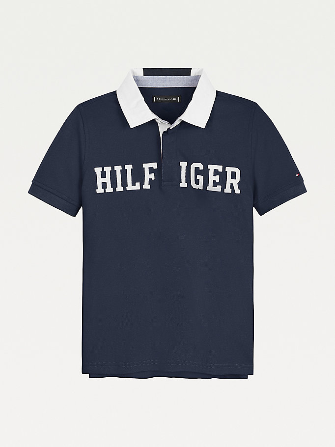 Tommy Hilfiger Organic Bomull Appliqué Polo T Skjorte Gutt Blå | YGHLQX-473