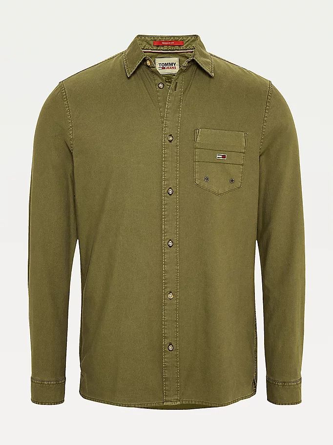 Tommy Hilfiger Organic Bomull Canvas Skjorte Herre Grønn | IMAYNO-649