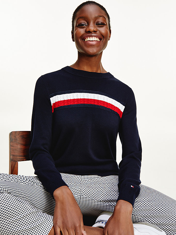 Tommy Hilfiger Organic Bomull Crew Neck Gensere Dame Blå | YJVWMC-436