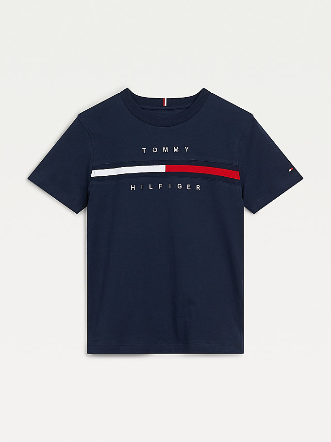 Tommy Hilfiger Organic Bomull Flag Panel T-skjorte Gutt Blå | VLQSTU-049