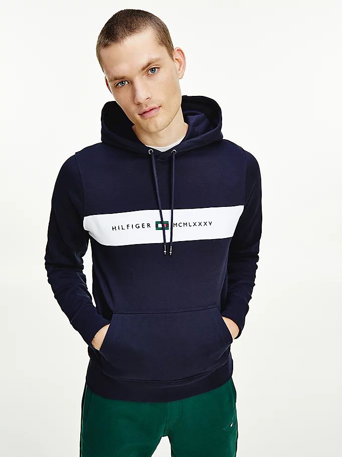 Tommy Hilfiger Organic Bomull Logo Panel Hettegensere Herre Blå | HGIZBX-704