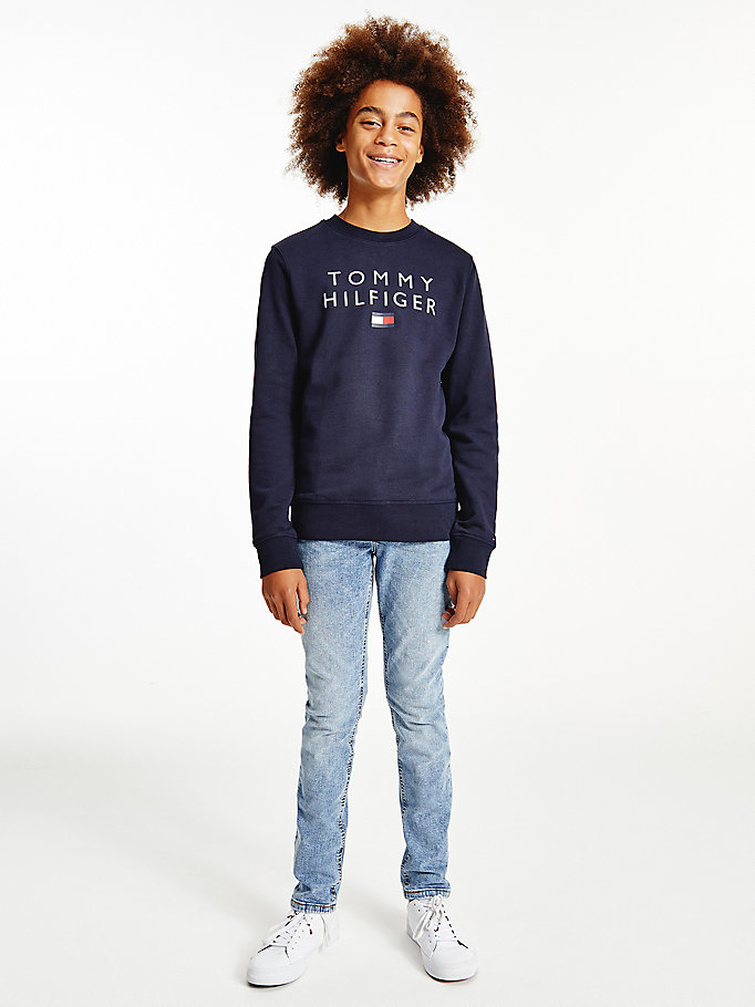 Tommy Hilfiger Organic Bomull Logo Sweatshirt Gutt Blå | KNHDWZ-092