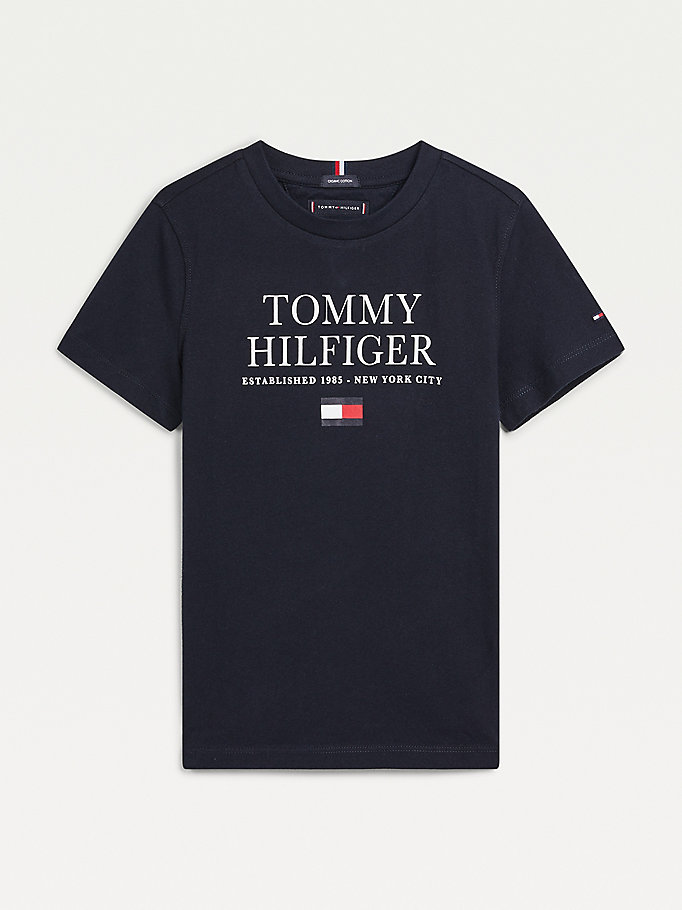 Tommy Hilfiger Organic Bomull Logo T-skjorte Gutt Blå | GPUKTS-026